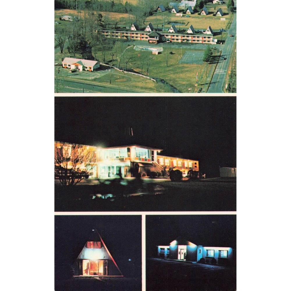 Travel Eze Motel Black Mountain North Carolina NC Chrome Postcard A-Frame Night